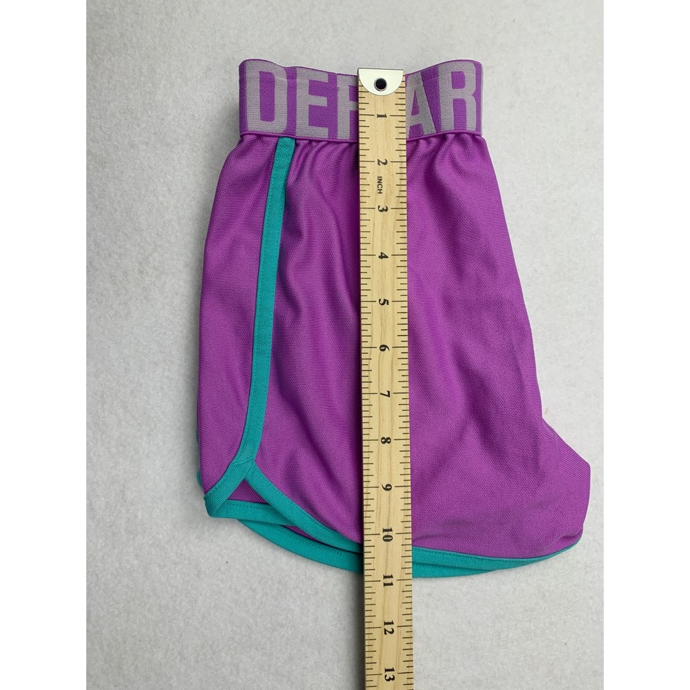 Under Armour Girls HeatGear Athletic Shorts Purple Teal YSM Loose Fit Drawstring - Picture 5 of 6